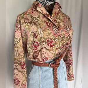 Ralph Lauren Country Floral Prairie Blouse Tapestry Print Cottagecore • Size L